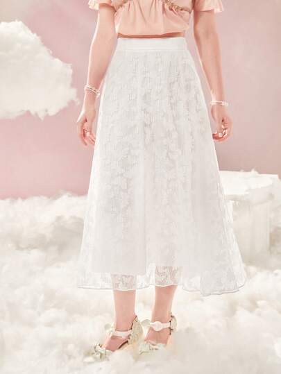 Kawaii Butterfly Jacquard Lace Overlay Skirt