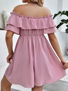 SHEIN Maternity Off Shoulder Knot Front Ruffle Trim Dress - Dusty Pink - View 2