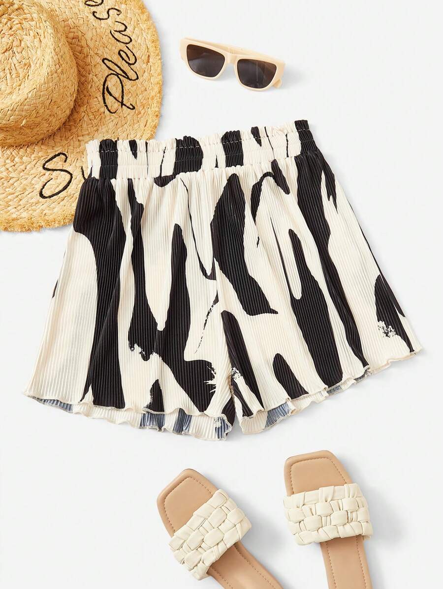 Soleia 圖案印花紙袋腰褶皺短褲 - 黑色 - 查看 1