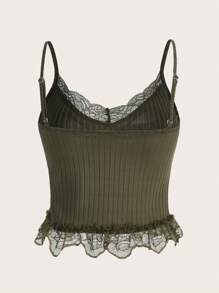 SHEIN ICON 蕾絲拼接荷葉邊吊帶上衣 - 軍綠色 - 查看 2