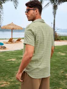 Manfinity Áo sơ mi Nam Nút phía trước Sọc ca rô Giải trí - xanh quân đội - Xem 3