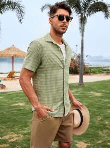 Manfinity Áo sơ mi Nam Nút phía trước Sọc ca rô Giải trí - xanh quân đội - Xem 7