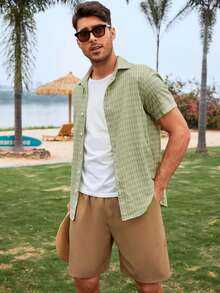 Manfinity Áo sơ mi Nam Nút phía trước Sọc ca rô Giải trí - xanh quân đội - Xem 8