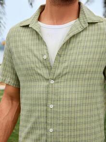 Manfinity Áo sơ mi Nam Nút phía trước Sọc ca rô Giải trí - xanh quân đội - Xem 9