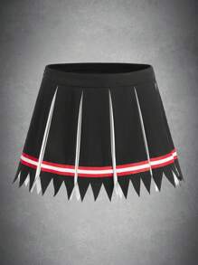 ROMWE PUNK Striped Print Asymmetrical Hem Skirt Without Belt - Multicolor - View 1