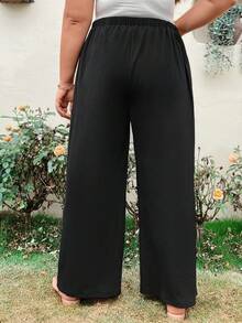 SHEIN LUNE 大碼高衩闊腿褲 - 黑色 - 查看 2