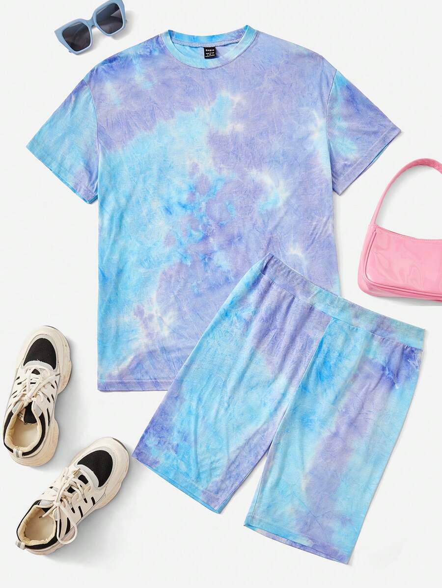 SHEIN EZwear Bộ đồ hai mảnh nữ Cà vạt nhuộm Giải trí - Nhiều màu - Xem 1