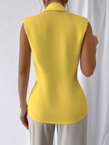 SHEIN LUNE Shoulder Pad Sleeveless Shirt - Yellow - View 2