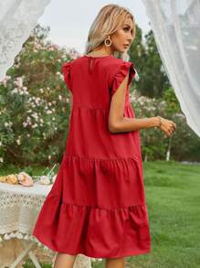 Breezaya 荷葉邊後鎖孔娃娃裙 - 紅色 - 查看 2