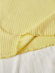 SHEIN Qutie 水鑽字母圖案木耳邊前蝴蝶結泡泡袖緊身洋裝 - 黃色 - 查看 4