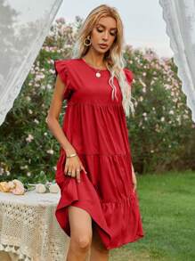 Breezaya 荷葉邊後鎖孔娃娃裙 - 紅色 - 查看 7