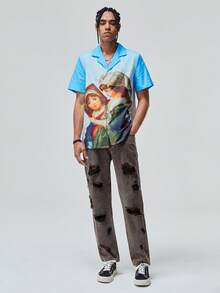 ROMWE MEN Street Life 男士棉破洞直筒牛仔褲 - 灰色 - 查看 3