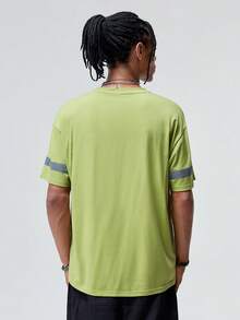 ROMWE MEN ROMWE Avant 男士骷髅頭圖案織帶拼接落肩T恤 - 青檸色 - 查看 2