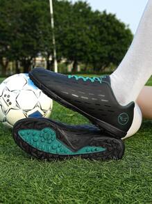 男士輕便防滑繫帶字母圖案運動戶外黑色足球鞋 - 黑色 - 查看 1