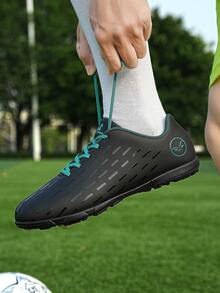 男士輕便防滑繫帶字母圖案運動戶外黑色足球鞋 - 黑色 - 查看 3