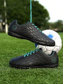 男士輕便防滑繫帶字母圖案運動戶外黑色足球鞋 - 黑色 - 查看 4