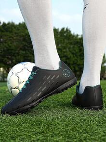 男士輕便防滑繫帶字母圖案運動戶外黑色足球鞋 - 黑色 - 查看 7