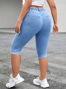 SHEIN ICON Plus Elastic Waist Capri Skinny Jeans - Light Wash - View 2