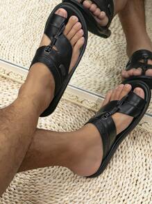 男士夏季傳統阿拉伯拖鞋涼鞋 - 黑色 - 查看 2