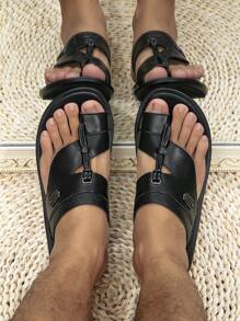 男士夏季傳統阿拉伯拖鞋涼鞋 - 黑色 - 查看 4