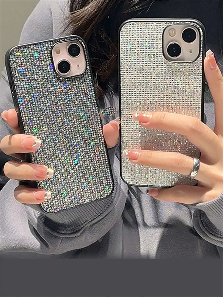 Shockproof Bling Rhinestone Apple 2000s Fashion Silver Y2k Rhinestone Decor Phone Case Waterproof Anti-Fall Scratch Resistant Spring Gift