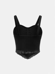 SHEIN Leap Crew 青少年女孩蕾絲拼接褶邊吊帶上衣 - 黑色 - 查看 2