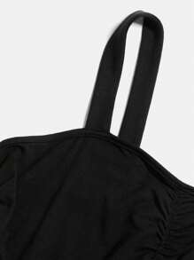 SHEIN Leap Crew 青少年女孩蕾絲拼接褶邊吊帶上衣 - 黑色 - 查看 3