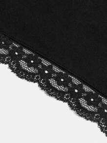 SHEIN Leap Crew 青少年女孩蕾絲拼接褶邊吊帶上衣 - 黑色 - 查看 4