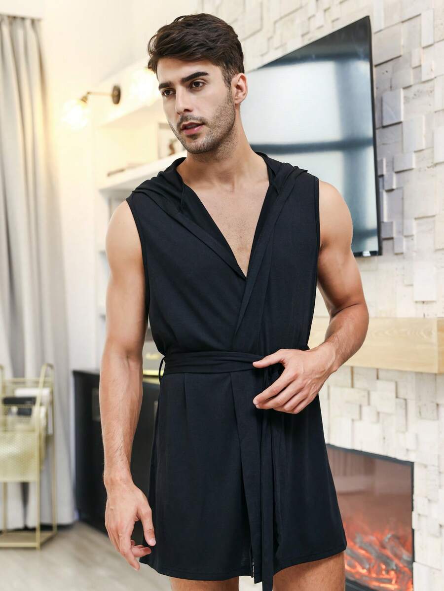 Áo choàng giản dị Nam Túi màu trơn - màu đen - Xem 1