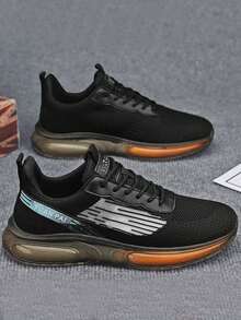 男士字母貼飾繫帶運動鞋,運動戶外織物跑步鞋