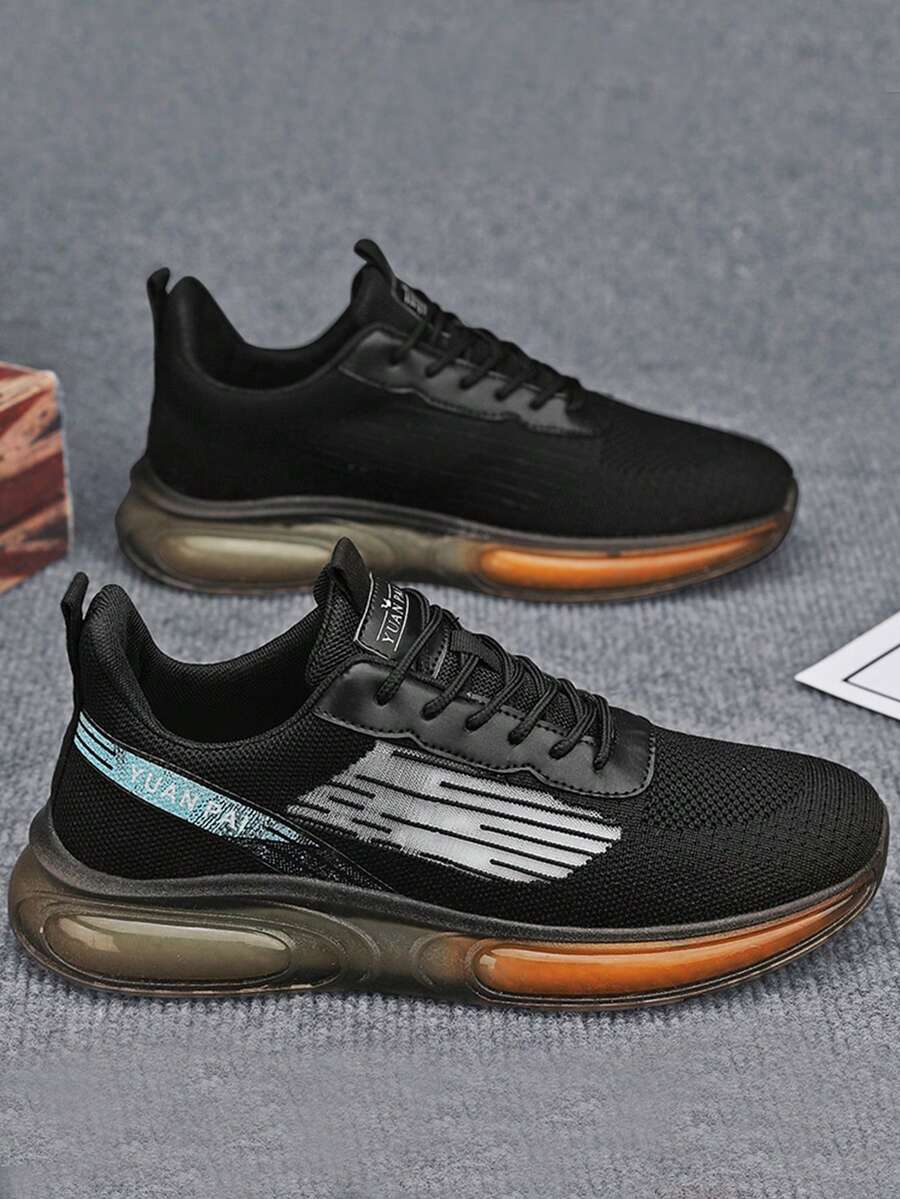 男士字母貼飾繫帶運動鞋,運動戶外織物跑步鞋