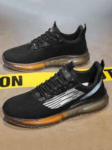 男士字母貼飾繫帶運動鞋,運動戶外織物跑步鞋