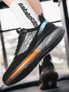 男士字母貼飾繫帶運動鞋,運動戶外織物跑步鞋