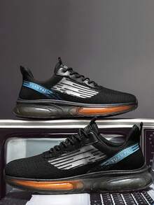 男士字母貼飾繫帶運動鞋,運動戶外織物跑步鞋