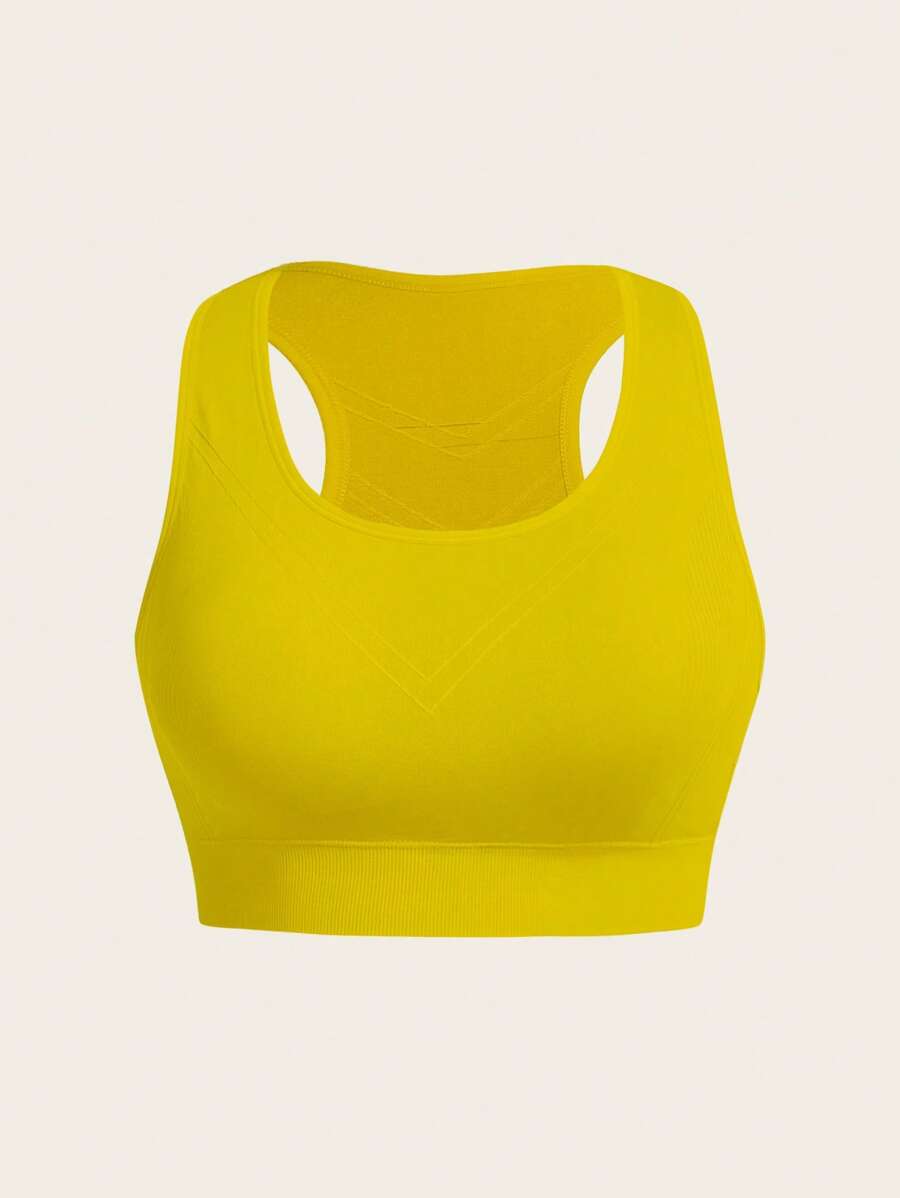 Yoga Trendy Sujetador deportivo unicolor de espalda nadadora - Amarillo - Ver 1