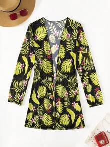 Tropical Print Open Front Kimono - Multicolor - View 1