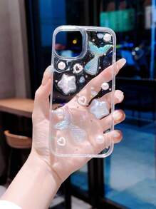 1 件透明可爱美人鱼、星星、贝壳、海洋、心形设计手机壳，适用于 17、17 Air/17 Pro、17 Pro Max、16、16e、15、14、14 Pro Max、13、13 Mini、12、11、12 Mini、13 Mini、蓝鱼透明手机保护壳，送给女孩的礼物，圣诞礼物