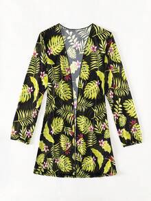 Tropical Print Open Front Kimono - Multicolor - View 5
