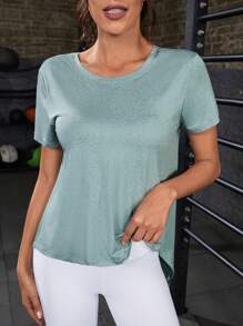SHEIN Daily&Casual Cut Out Twist Back Sports Tee - Mint Green - View 3