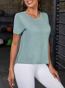 SHEIN Daily&Casual Cut Out Twist Back Sports Tee - Mint Green - View 6