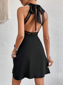 SHEIN Frenchy Guipure Lace Insert Tie Backless Halter Dress