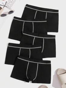 Manfinity 男士5入組拼接滾邊平角內褲 - 黑色 - 查看 1