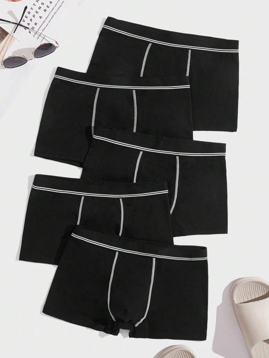 Manfinity 男士5入組拼接滾邊平角內褲 - 黑色 - 查看 1