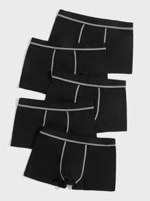 Manfinity 男士5入組拼接滾邊平角內褲 - 黑色 - 查看 4