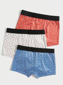 Men 3pcs Allover Print Contrast Letter Tape Boxer Brief - Multicolor - View 2