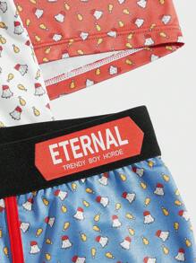 Men 3pcs Allover Print Contrast Letter Tape Boxer Brief - Multicolor - View 3