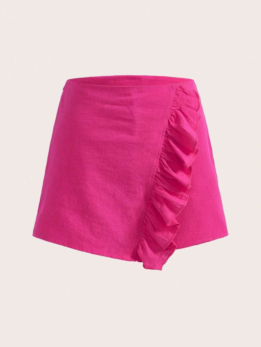 SHEIN 青少年女孩荷葉邊裙裤 - 玫紅色 - 查看 1