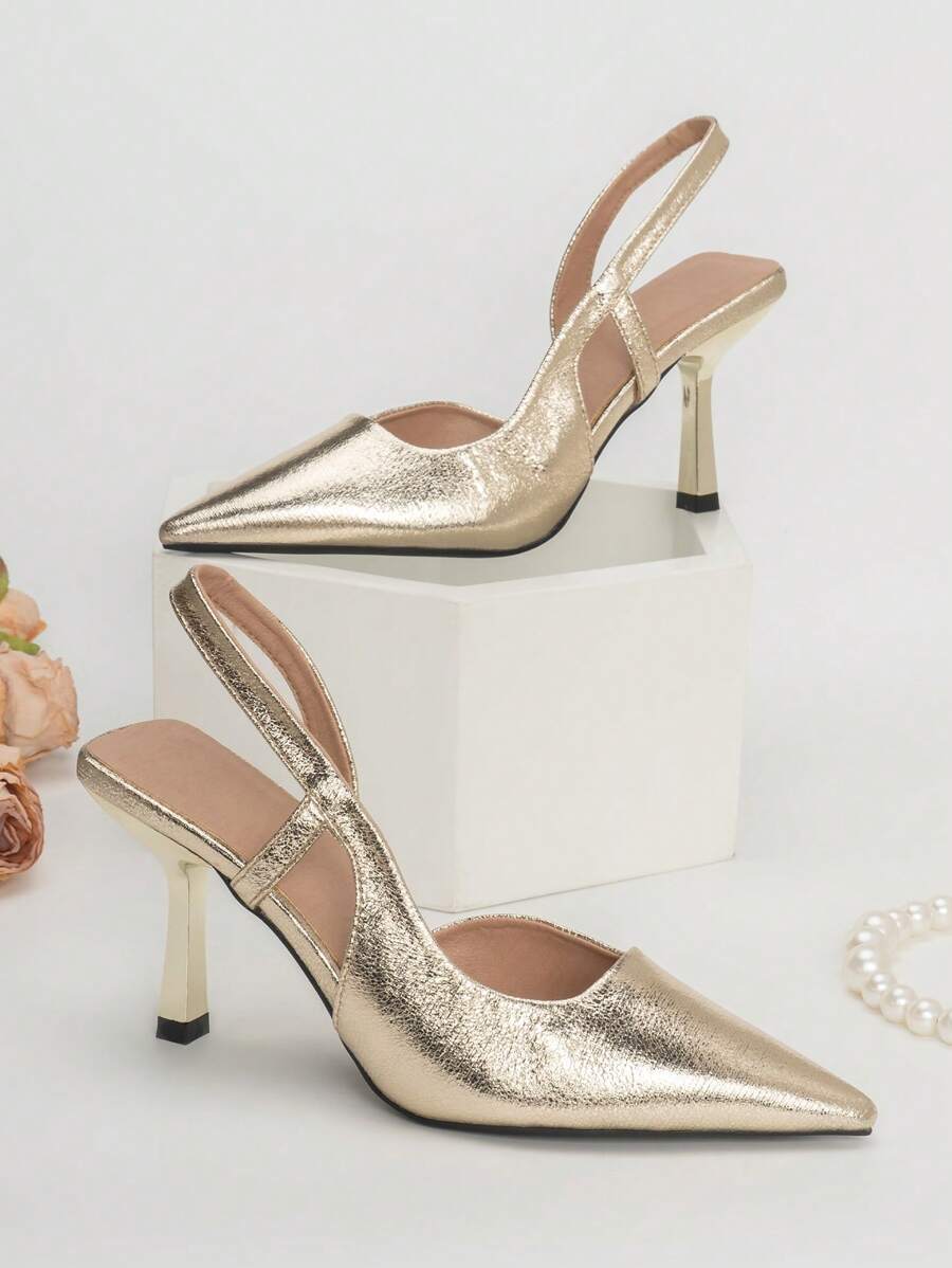 SVRM Women's Pointed Toe High Heel Slingback Leather Shoes, Elegant Formal Work Pumps, Stylish & Sexy Social Event Shoes,Elegant,Party,Stilletos Heels,Stiletto Heels - Gold - View 1
