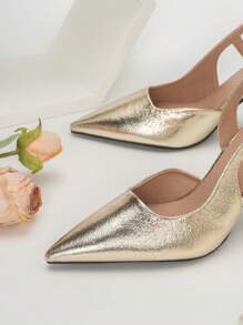 SVRM Women's Pointed Toe High Heel Slingback Leather Shoes, Elegant Formal Work Pumps, Stylish & Sexy Social Event Shoes,Elegant,Party,Stilletos Heels,Stiletto Heels - Gold - View 3