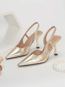 SVRM Women's Pointed Toe High Heel Slingback Leather Shoes, Elegant Formal Work Pumps, Stylish & Sexy Social Event Shoes,Elegant,Party,Stilletos Heels,Stiletto Heels - Gold - View 4